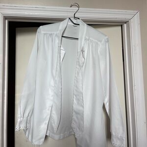 Divisions Long Sleeve White Button Down Blouse w/ tie neck